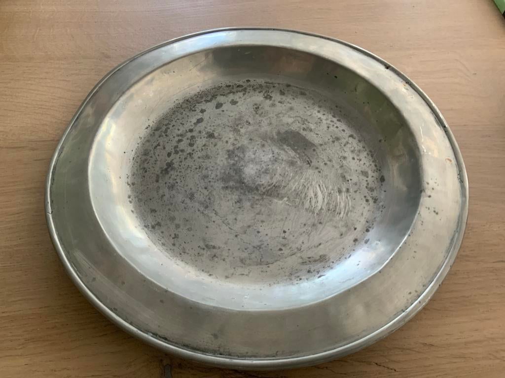 Antiek tinnen bord - 95% Sn - Vintage decoratie, Antiek en Kunst, Antiek | Tin, Ophalen of Verzenden