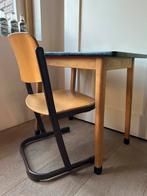 Vintage schoolbankje en stoel, Ophalen, Gebruikt, Tafel(s) en Stoel(en)