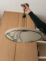 Hanglamp met glazen schaal en koperen krullen, Ophalen, Gebruikt, Glas, 50 tot 75 cm