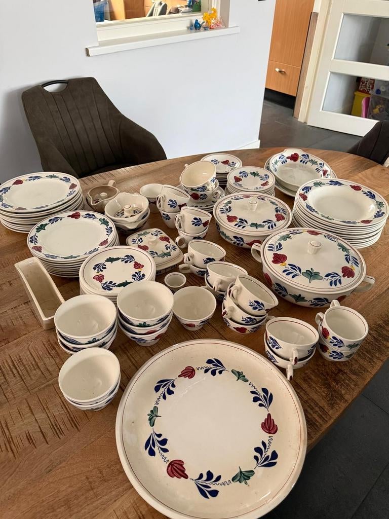 Groot Boerenbont servies - Compleet en in goede staat, Ophalen, Gebruikt, Aardewerk, Boerenbont