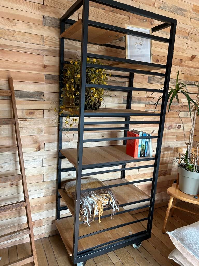 Industriële Bakkerskast met Planken - Metaal en Hout, Met plank(en), Zo goed als nieuw, Metaal, 150 tot 200 cm