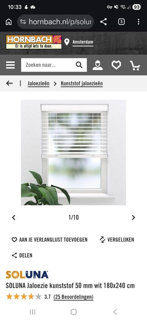 SOLUNA Jaloezie kunststof 50 mm wit 180x240 cm, Ophalen, Zo goed als nieuw, Wit