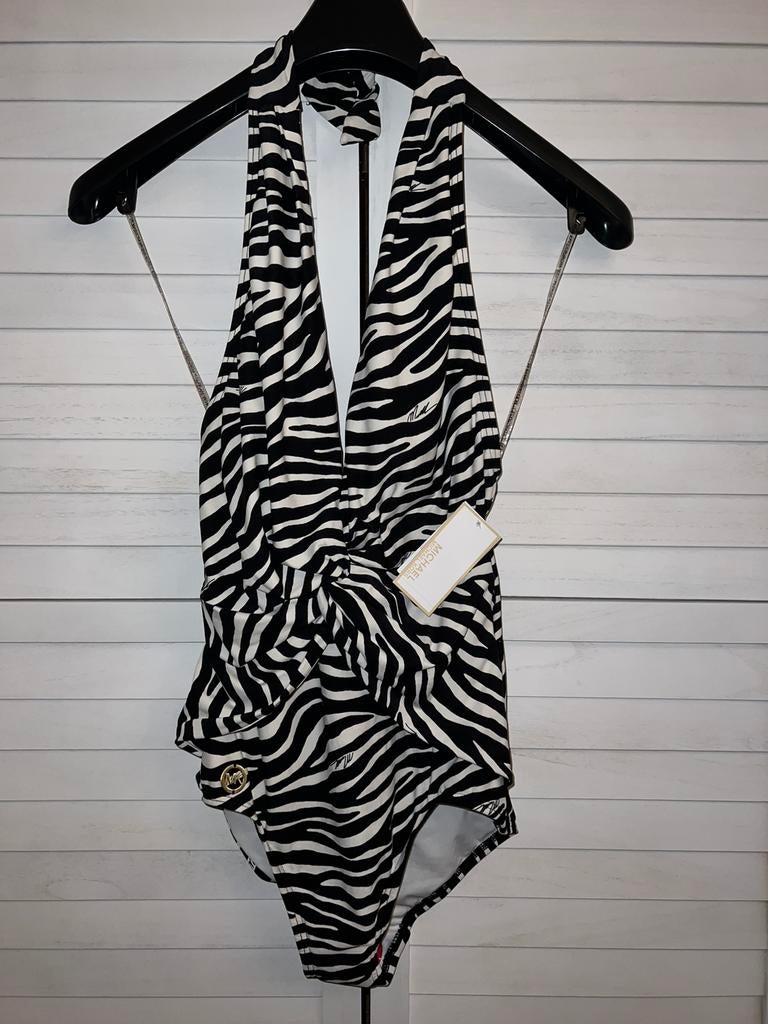 Michaek Kors halterbadpak zebraprint 36/38, Nieuw, Ophalen, Zo goed als nieuw, Zwart, Badpak