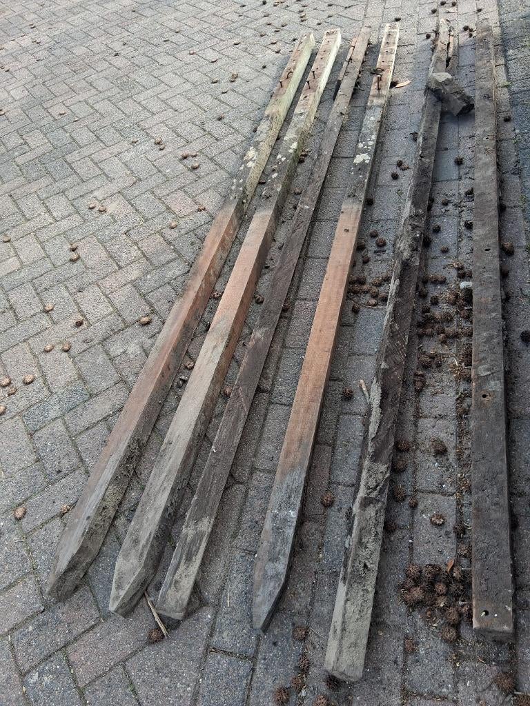 Hardhouten palen van 3m (3 van 6x6 cm), Tuin en Terras, Palen, Balken en Planken, Ophalen, Gebruikt, Palen, Hardhout