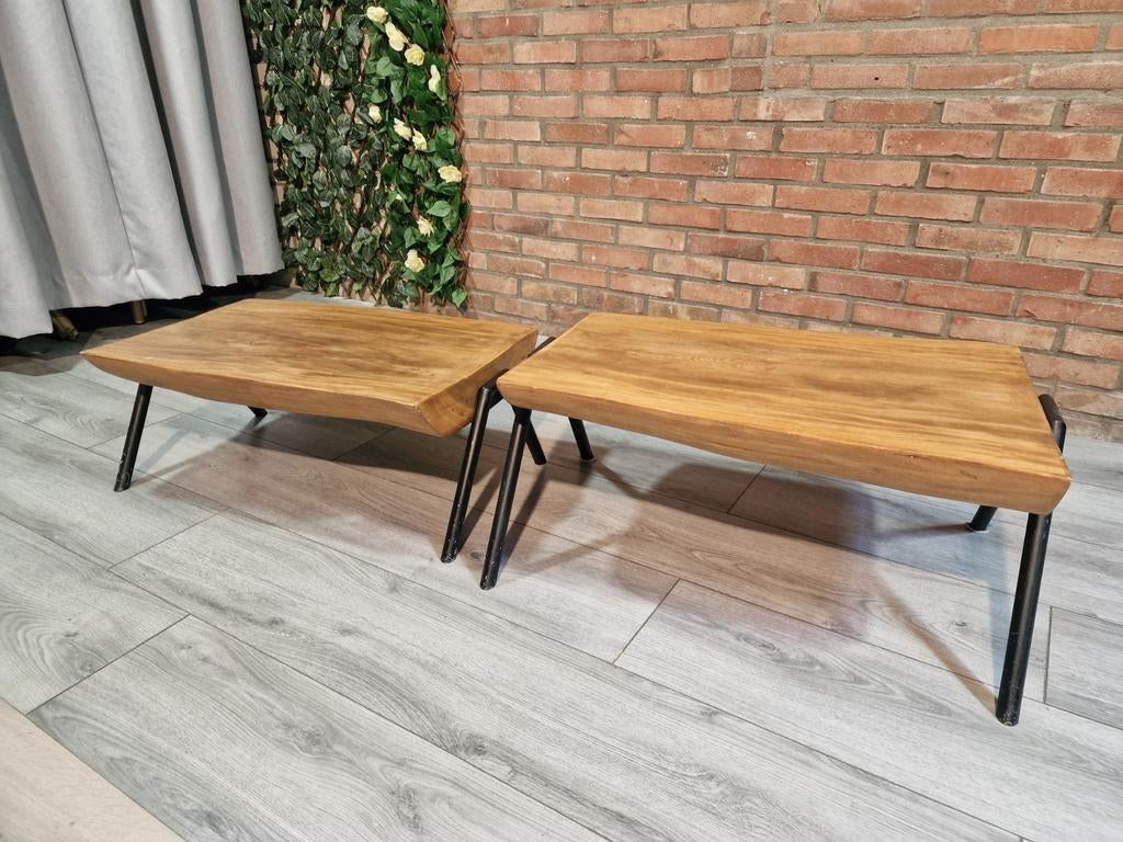 Industriële boomstam salontafel set, Huis en Inrichting, Tafels | Salontafels, Ophalen, Gebruikt, 50 tot 100 cm, Rond