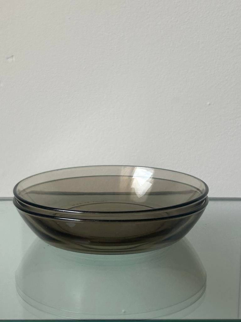 Set (2st) ondiepe schaaltjes  Arcoroc France rookglas, Ophalen of Verzenden
