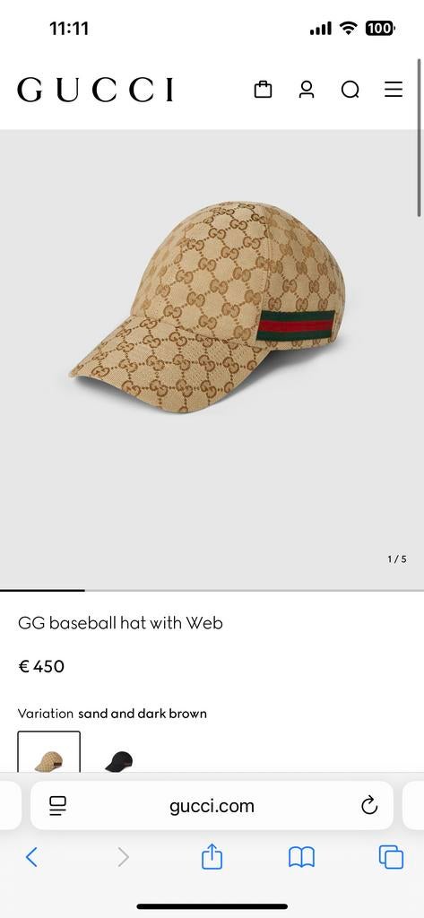 Gucci GG baseballpet met Web - Zo goed als nieuw, met bon, Ophalen of Verzenden, Zo goed als nieuw, One size fits all, Pet