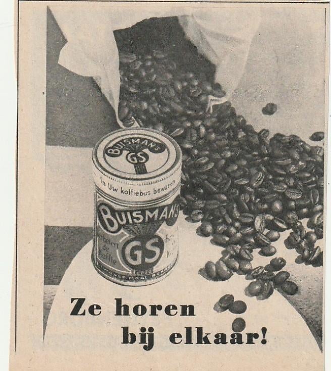 Retro reclame 1950 Buisman en koffie horen bij elkaar, Verzamelen, Verzenden, Overige typen