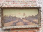Schilderij moeras met kerk in brocante lijst, gesigneerd vdn, Ophalen of Verzenden, 'T Olde Gre-j, Info@toldegrej.nl, Endepoelstraat 20f Didam