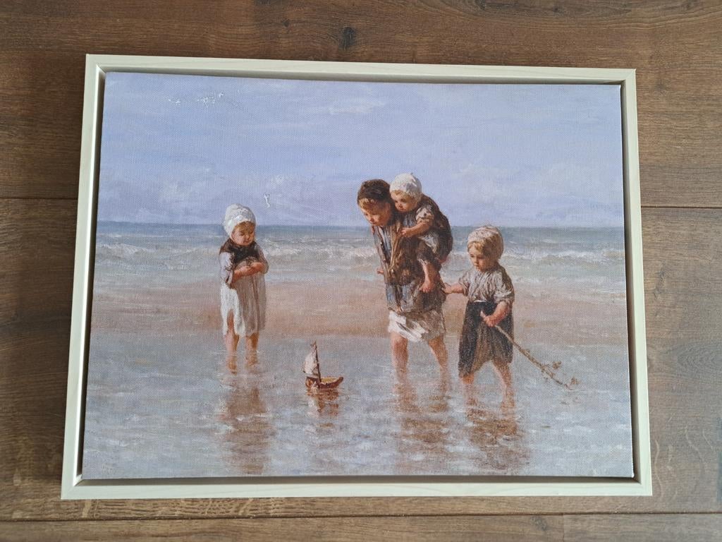 Ingelijst canvasdoek 'Kinderen der zee' 33 bij 43 cm, Ophalen of Verzenden, Minder dan 50 cm, Schilderij, Minder dan 50 cm