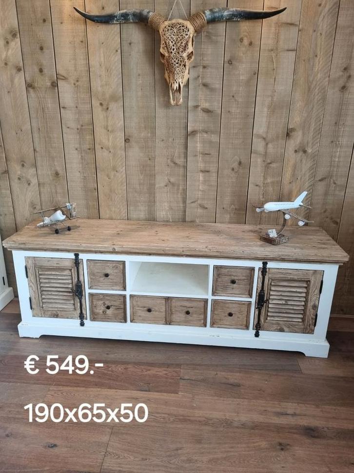 Landelijk Brocant TV meubel Amanda € 549.-, Huis en Inrichting, Kasten | Dressoirs, Zo goed als nieuw, 150 tot 200 cm, 25 tot 50 cm