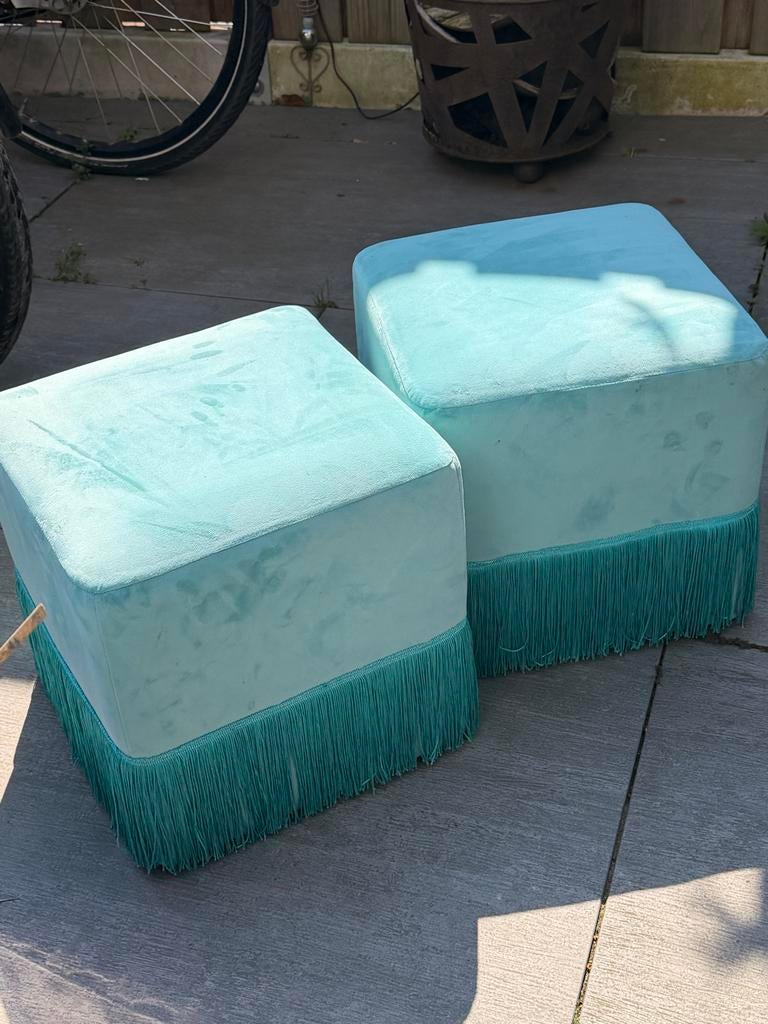 Mintgroene poefjes Xenos, Minder dan 50 cm, Gebruikt, Vierkant, Ophalen of Verzenden