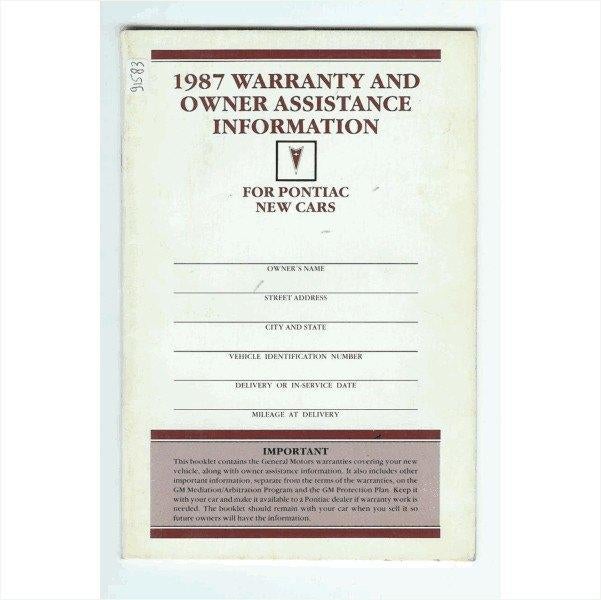 Pontiac New Cars Instructieboekje 1987 #1 Engels, Ophalen of Verzenden