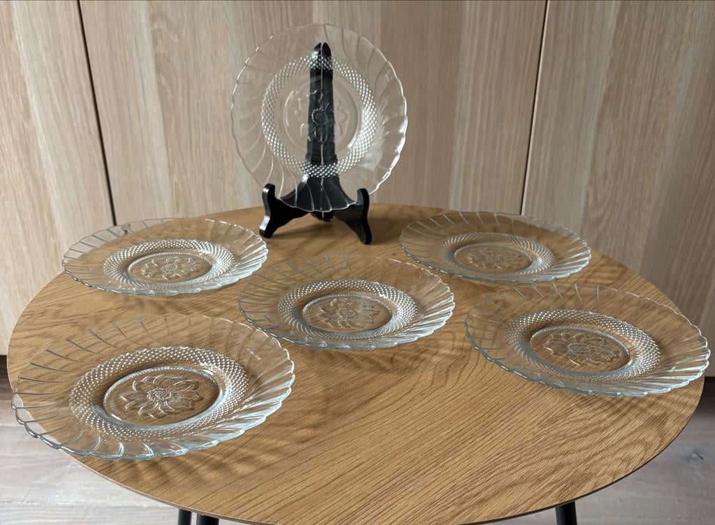 Set van 6 Indonesia gebaksbordjes van glas, Ophalen of Verzenden