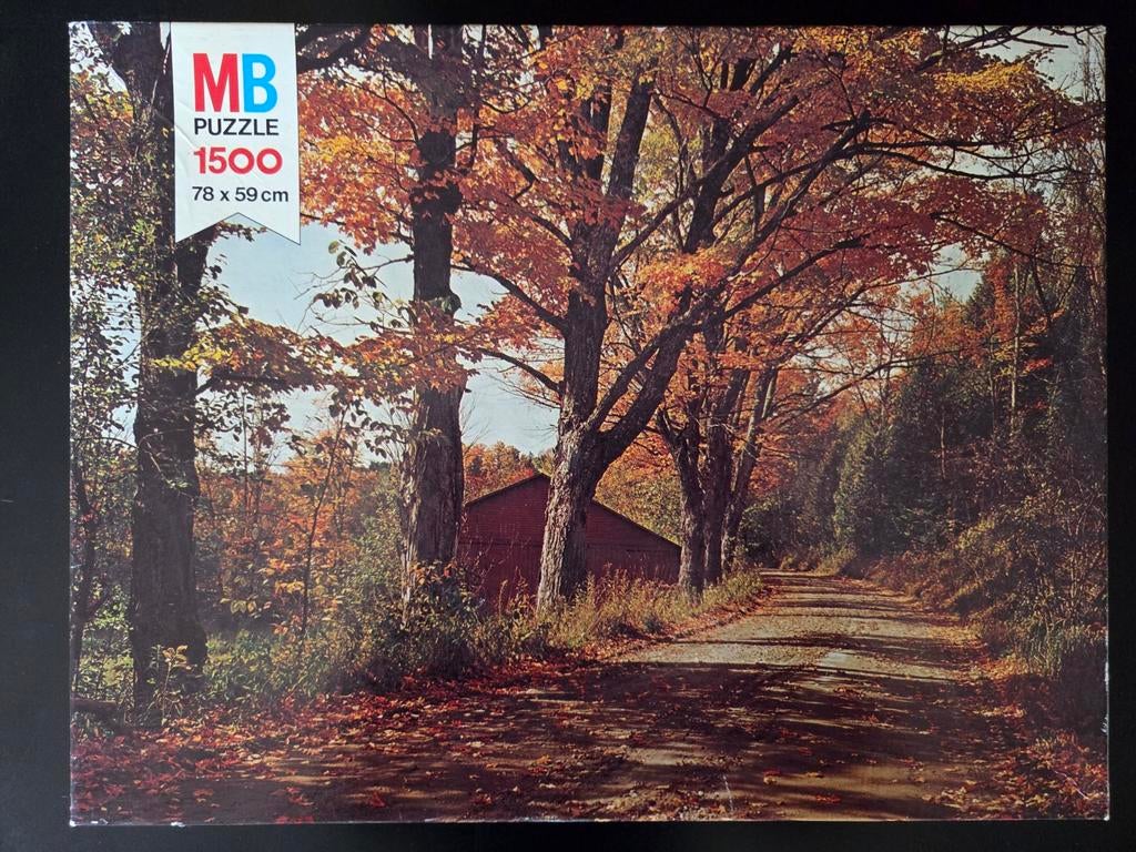 Mb puzzle 1500 stukjes orange vermont USA, Ophalen of Verzenden, 500 t/m 1500 stukjes, Gebruikt