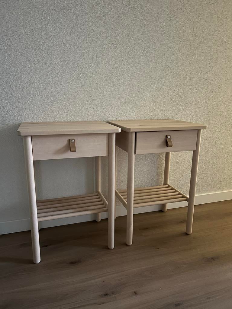 Set van 2 houten nachtkastjes met lade en plank, Huis en Inrichting, Ophalen, Minder dan 45 cm, 55 tot 70 cm, Zo goed als nieuw