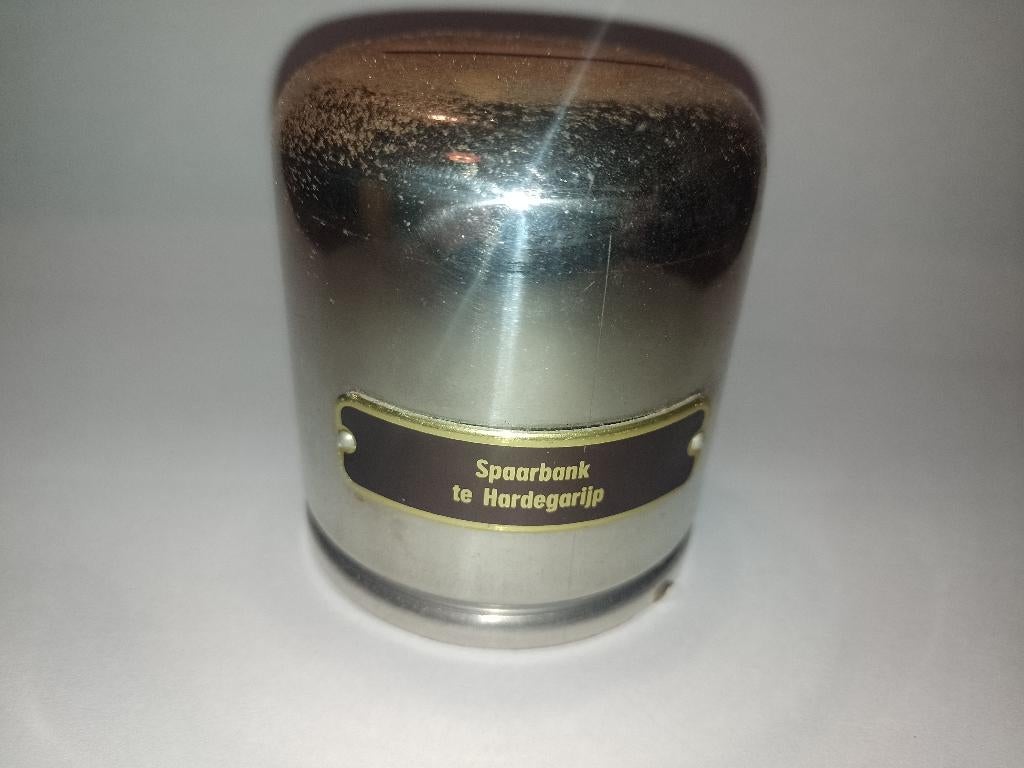 Spaarpot Spaarbank te Hardegarijp., Ophalen of Verzenden, Gebruikt, Metaal of Blik, Overige thema's