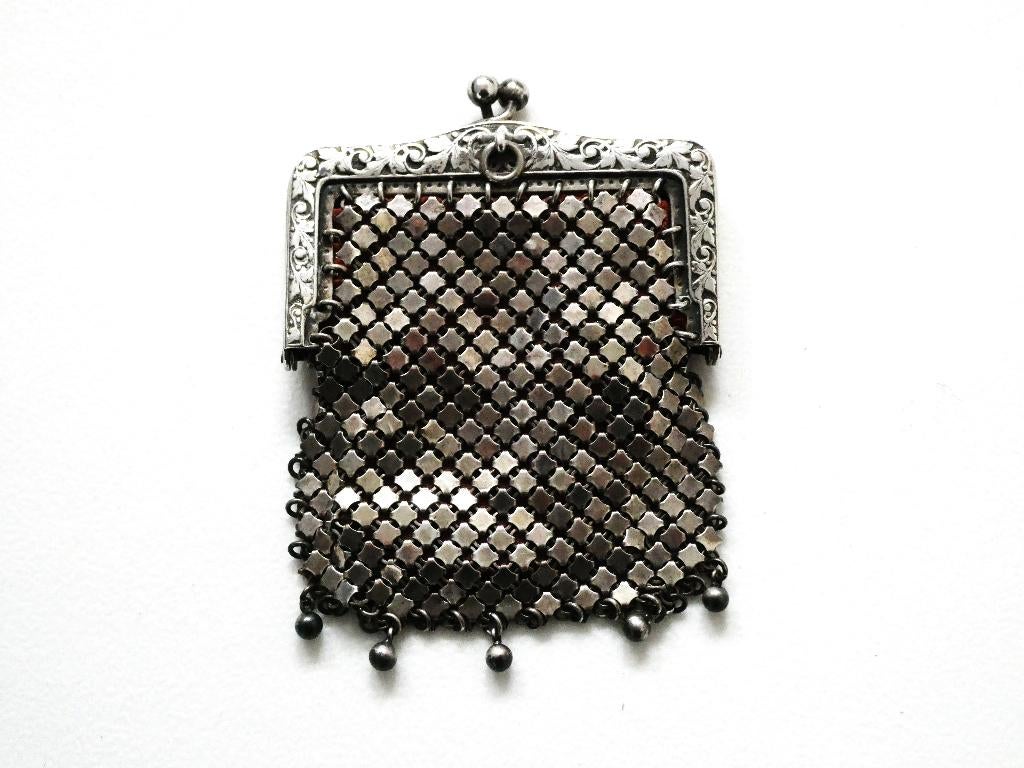 Zilver chatelaine beursje - portomoneetje kleingeld beursje, Antiek en Kunst, Ophalen of Verzenden, Zilver