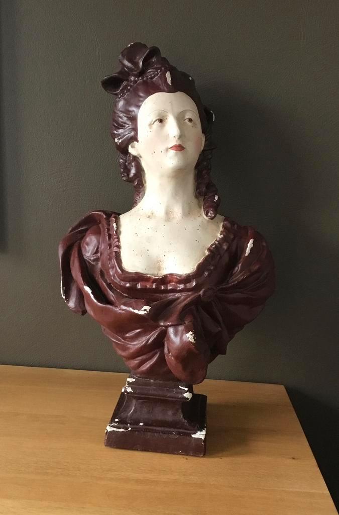 Brocant borstbeeld van Marie Antoinette op voet, Antiek en Kunst, Kunst | Beelden en Houtsnijwerken, Ophalen