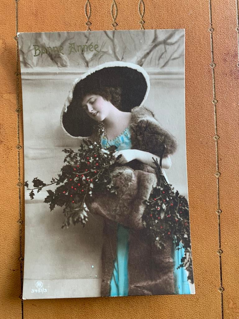 1913 Bonne Année - dame met hoed, Ophalen of Verzenden, Voor 1920, Gelopen, Feest(dag)