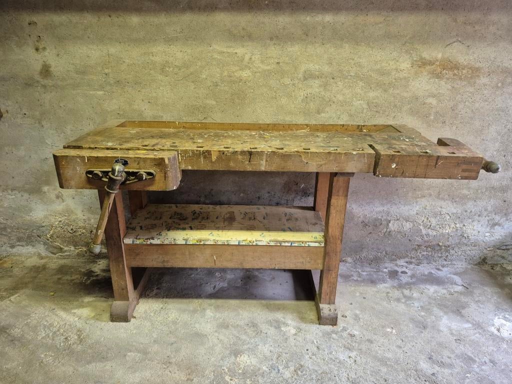 Oude werkbank van De Beuk Werkbanken Fabriek, Ophalen, Gebruikt, 120 tot 170 cm, Bankschroef