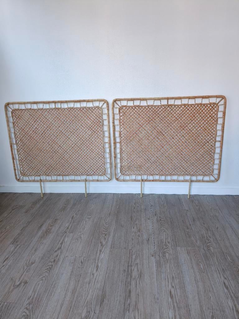 Rotan bed hoofdborden 2 stuks, Ophalen, Zo goed als nieuw, Tweepersoons, Rotan