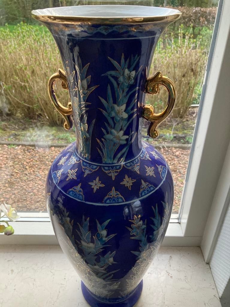 Hele grote vintage vaas blauw, goud, gemerkt, Ophalen