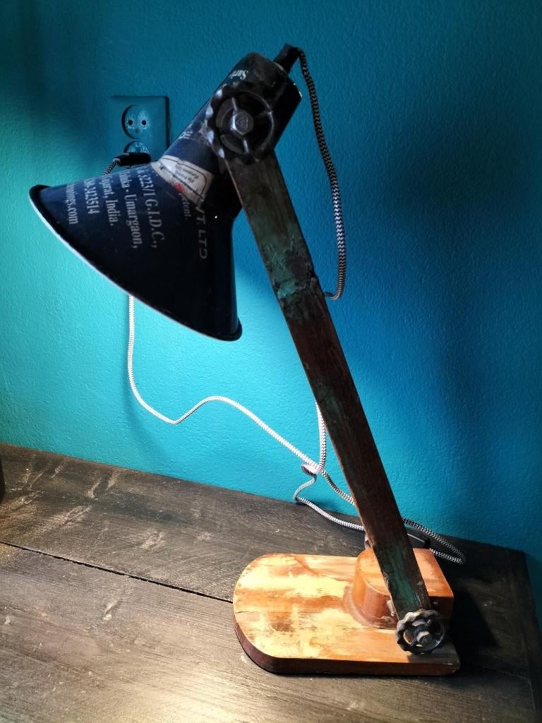 Industriële tafellamp 55 cm, Ophalen, Gebruikt, 50 tot 75 cm, Vintage