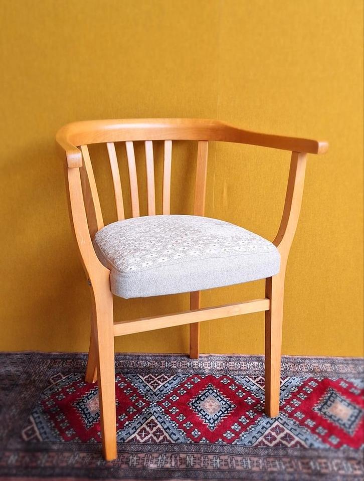 Vintage Thonet bureau stoel met armleggers nieuwe stoffering, Huis en Inrichting, Stoelen, Gebruikt, Eén, Hout, Stof, Overige kleuren