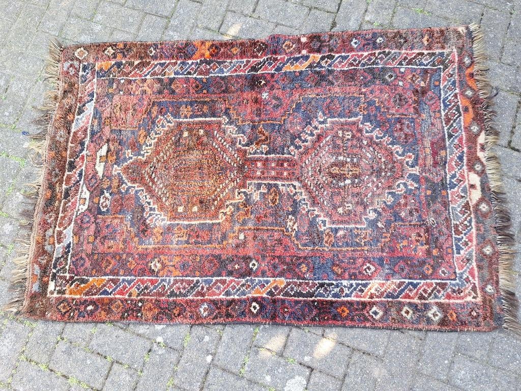 Oud Perzisch (?) tapijt met patroon, Gebruikt, 200 cm of meer, Ophalen of Verzenden, Rechthoekig