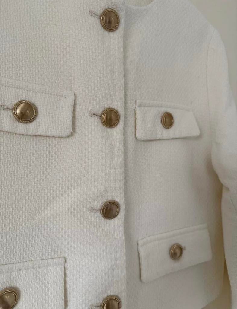 Zara Witte Tweed Jasje met Gouden Knopen - Maat M, Ophalen of Verzenden, Zo goed als nieuw, Maat 38/40 (M), Wit
