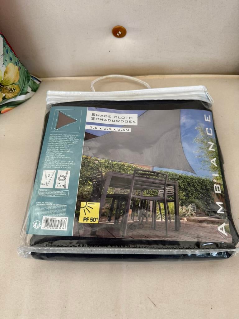 Schaduwdoek van Ambiance 3.6/3.6/3.6 meter zwartgrijs, Ophalen of Verzenden, Nieuw