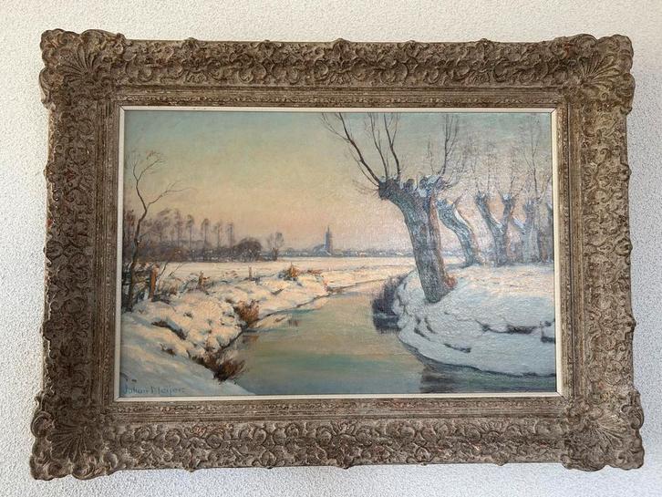 Schilderij Johan Meijer winterlandschap 75x53, Antiek en Kunst, Kunst | Schilderijen | Klassiek, Ophalen