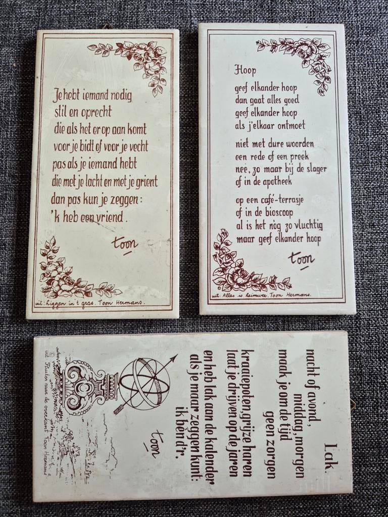 Toon Hermans decoratie tegeltjes met gedichten, Antiek en Kunst, Ophalen of Verzenden