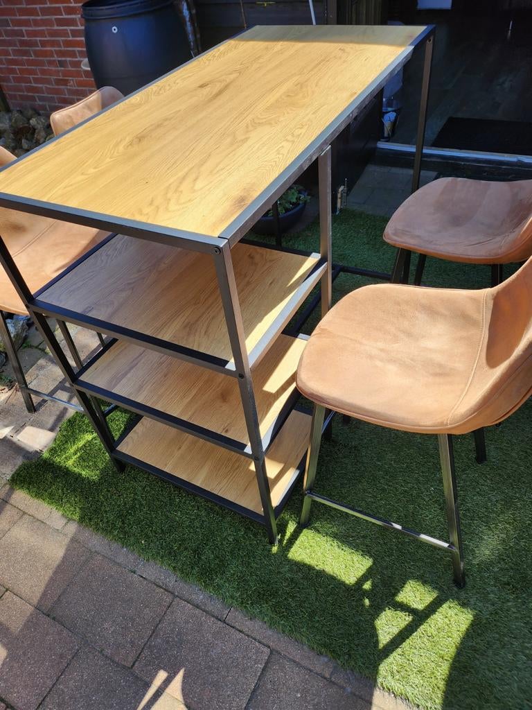 Bar + barstoelen, Ophalen, Gebruikt, Rechthoekig, Hout