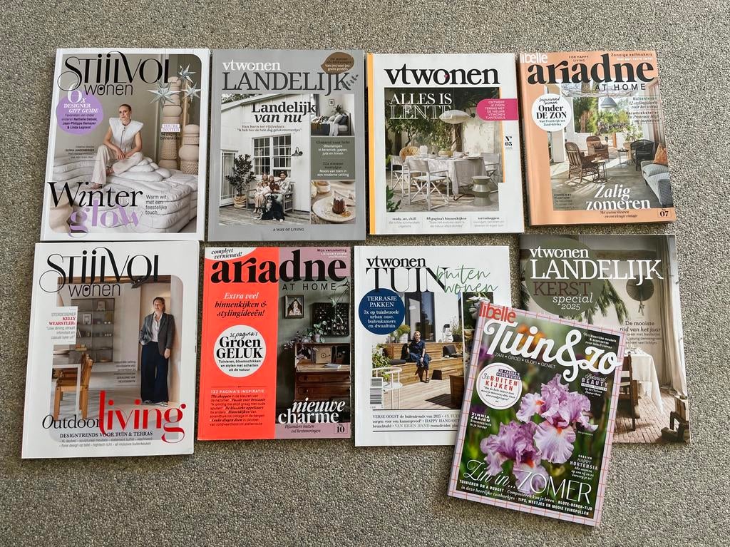 Diverse tijdschriften, 9 stuks VT wonen, Ariadne, Libelle, Ophalen, Zo goed als nieuw, Damesbladen