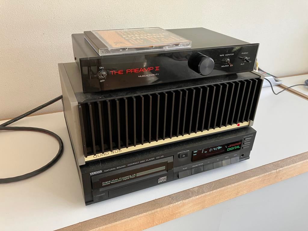 Quad 405 (revisie 2017) + Musical Fidelity The Preamp II, Gebruikt, 60 tot 120 watt, Stereo, Ophalen