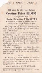 Rulkens Christiaan 1881 Wessem 1940 Thorn, Ophalen of Verzenden, Bidprentje