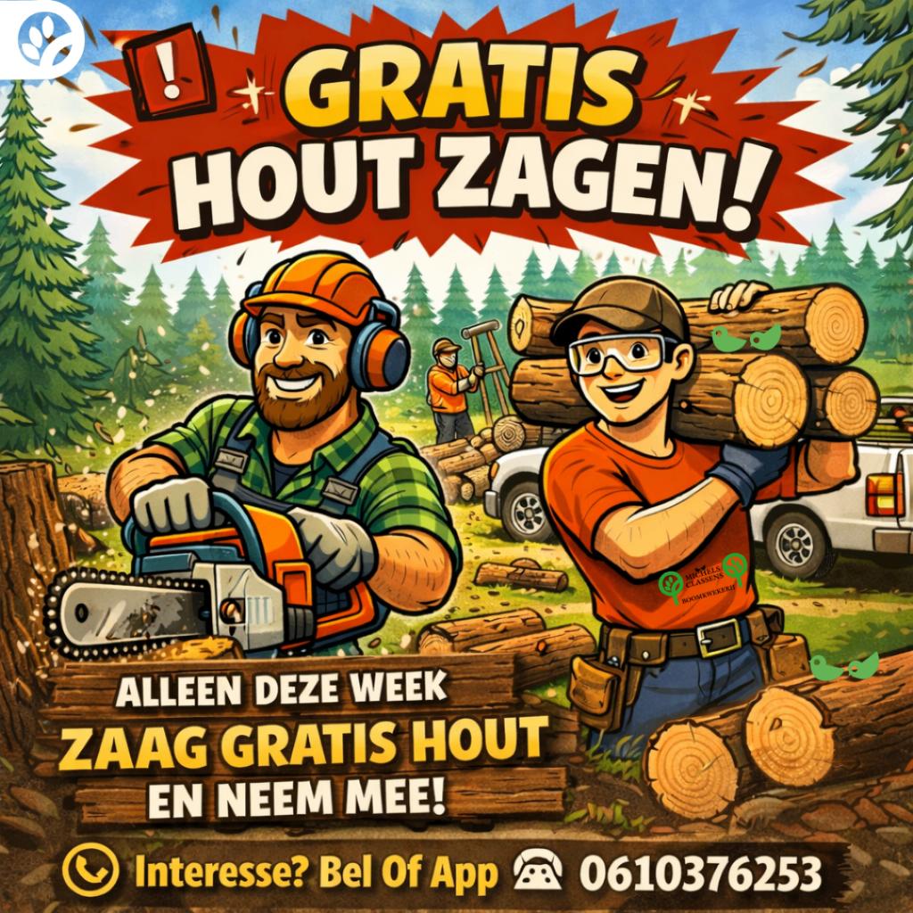 Gratis Hout Zagen, Tuin en Terras, Haardhout, 6 m³ of meer, Ophalen, Overige houtsoorten, Stammen
