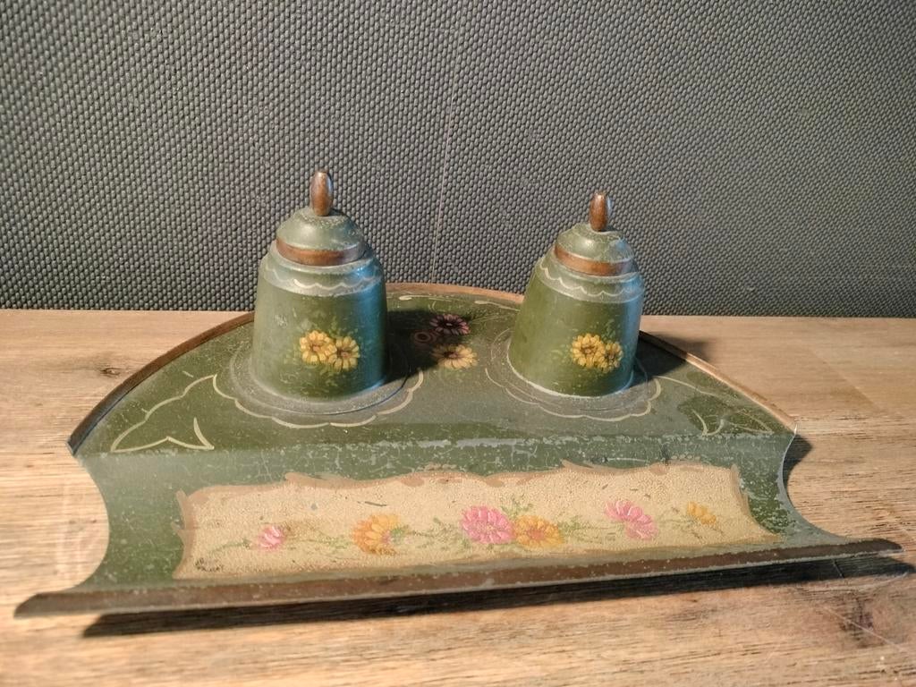 Antiek inktstel - Groen met bloemmotief (mist inktpotje), Antiek en Kunst, Ophalen of Verzenden