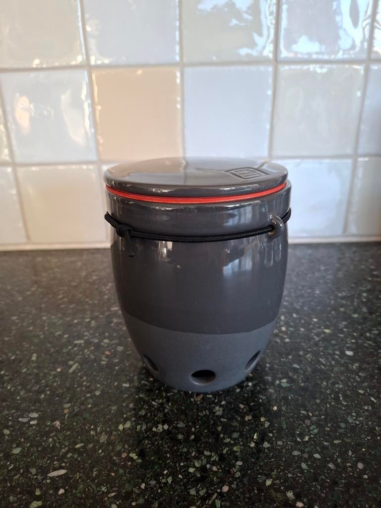 Fair Trade Knoflook Pot Cha - Grijs Keramiek, Gebruikt, Ophalen of Verzenden, Voorraadpot, Steen/keramiek