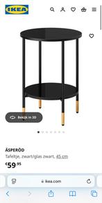 IKEA ÄSPERÖD bijzettafel, zwart glas, 45 cm, Huis en Inrichting, Tafels | Bijzettafels, Ophalen, Minder dan 55 cm, Gebruikt, Rond