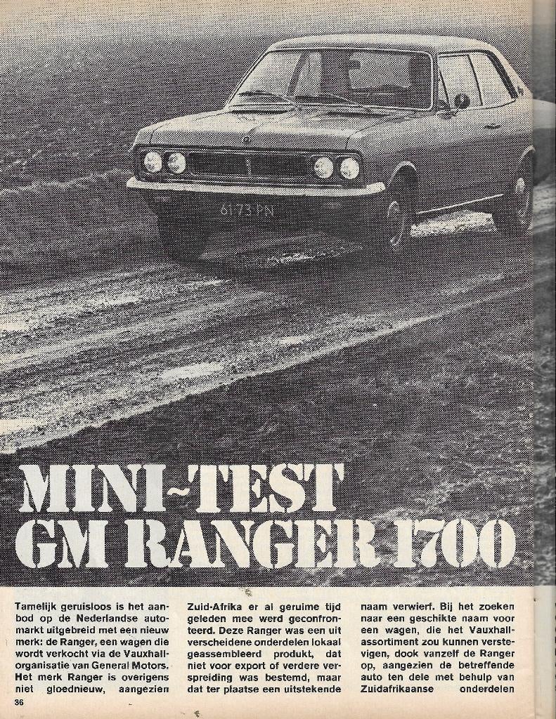 Mini-test GM RANGER 1700, Autovisie 1971 (NL)., Ophalen of Verzenden, Zo goed als nieuw, Overige merken, Autovisie