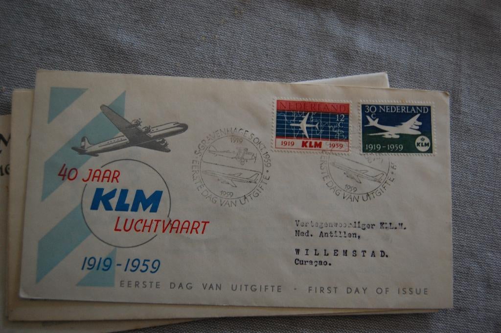 Een EERSTEDAGENVELOP van 40 JAAR KLM LUCHTVAART, Postzegels en Munten, Postzegels | Eerstedagenveloppen, Ophalen of Verzenden