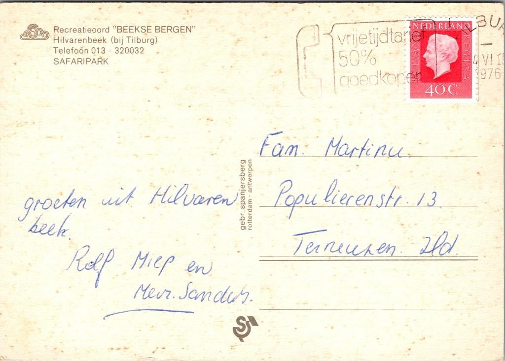 Beekse Bergen Safaripark Hilvarenbeek - 6 ansichtkaarten, Verzamelen, Verzenden, 1960 tot 1980, Gelopen, Noord-Brabant