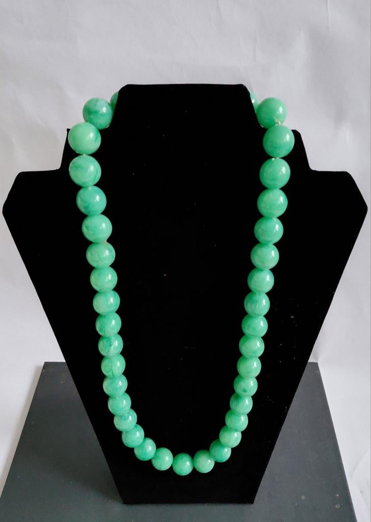Vintage Plastic Grote Kralen Ketting Turquoise, Ophalen of Verzenden, Zo goed als nieuw, Overige kleuren, Kunststof