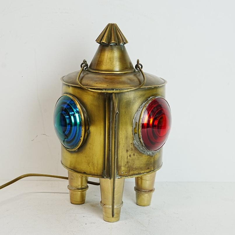 Unieke vintage koperen scheepslantaarn omgebouwd tot lamp, Ophalen of Verzenden, Zo goed als nieuw, Motorboot of Zeilboot, Gebruiksvoorwerp