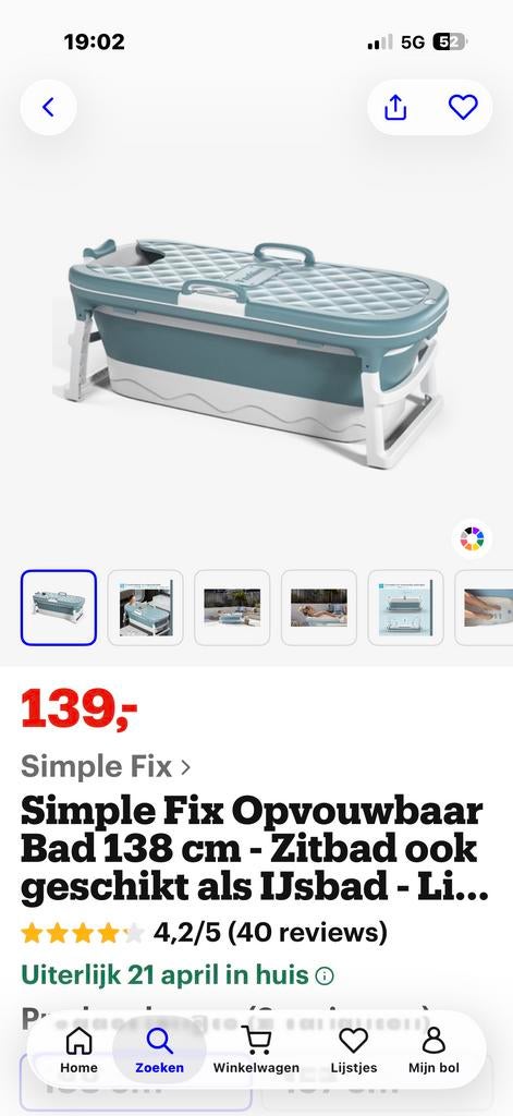 Simple Fix Opvouwbaar Bad 138 cm Bleu., Ophalen, Nieuw, Blauw, Overige typen