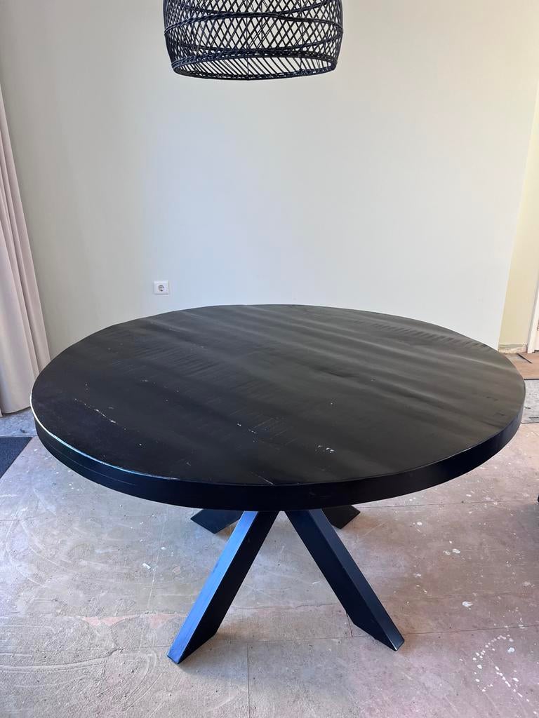 Ronde eettafel 130cm zwart mangohout, Ophalen of Verzenden, Zo goed als nieuw, Rond, 100 tot 150 cm