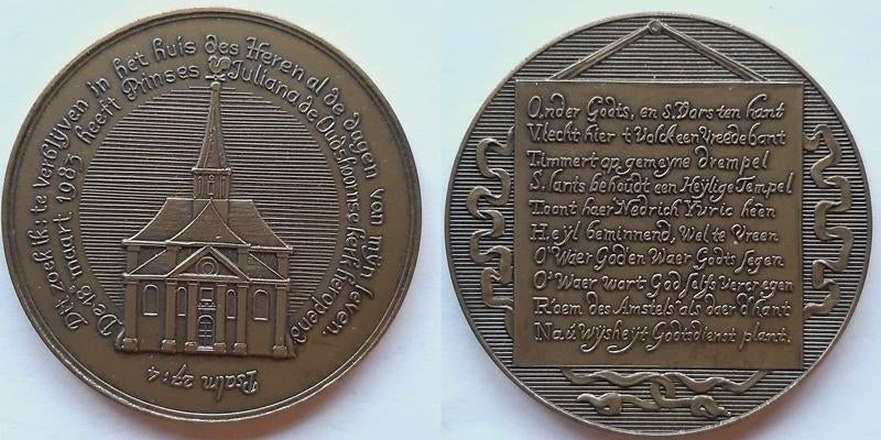 Oudshoornse Kerk Alphen aan de Rijn 1983, Postzegels en Munten, Penningen en Medailles, Verzenden, Brons, Nederland